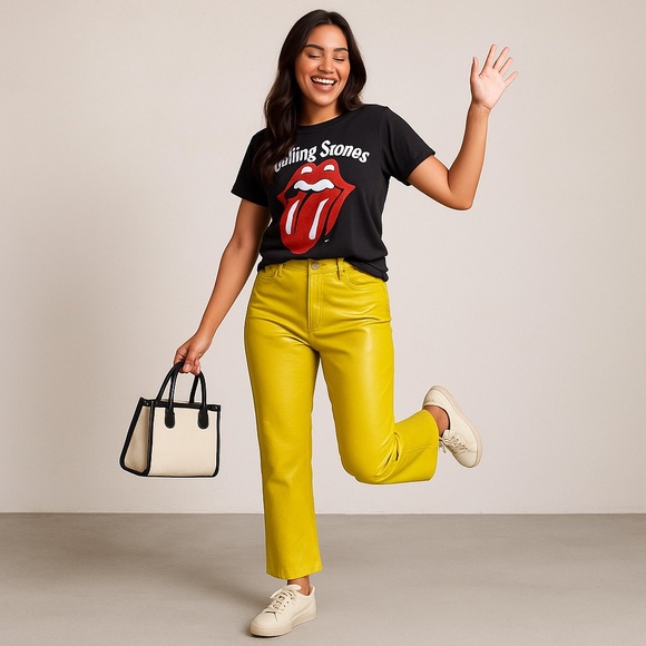 metrostyle Pants - 🤖 361. Vintage Metrostyle Yellow Leather Pants Sz 14 | Cropped Flare | Y2K Bold